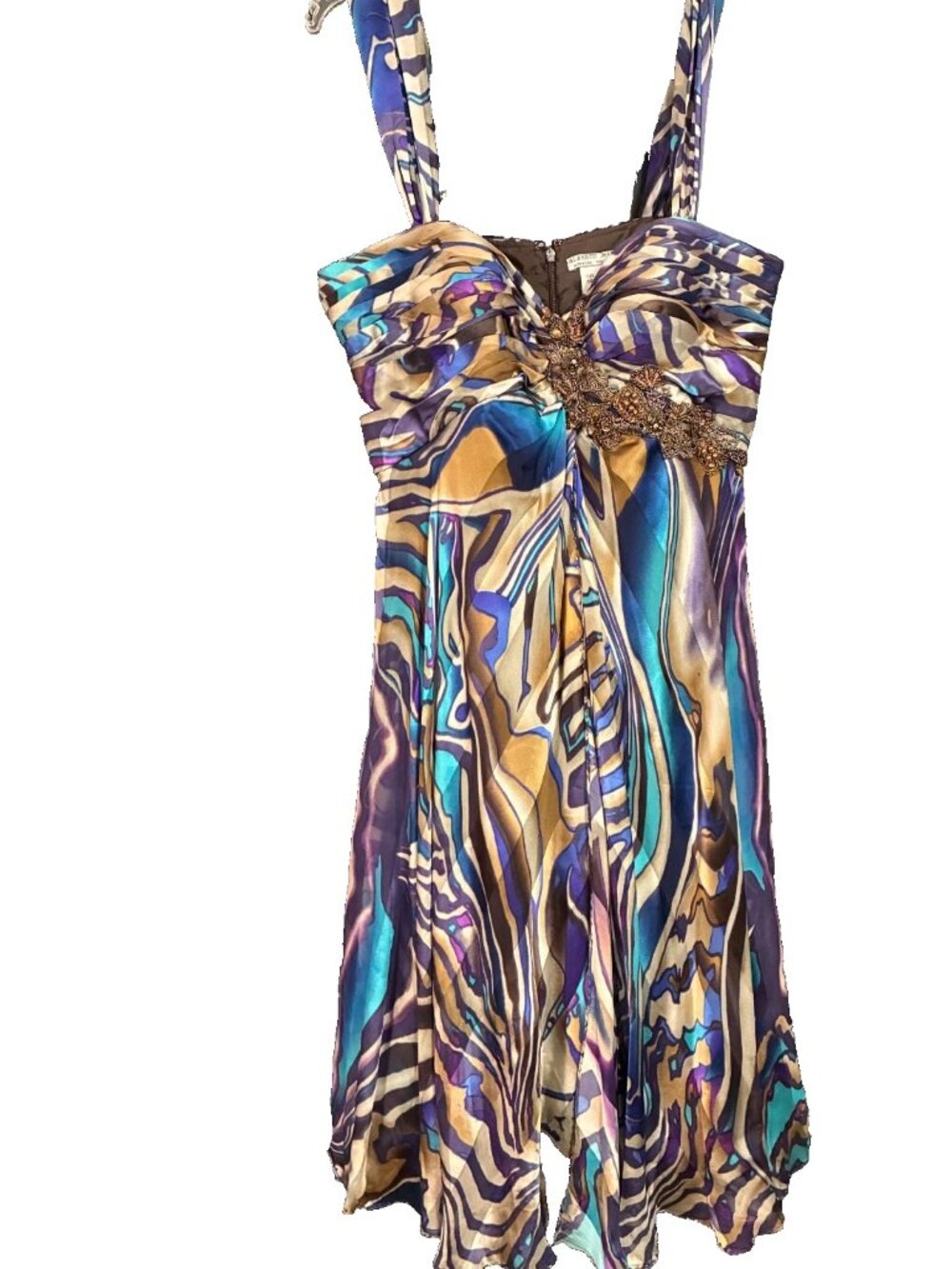 Alberto Makali 100% Silk and Floral AppliquΓ© Dress Rare Y2k Fairy Designer 8